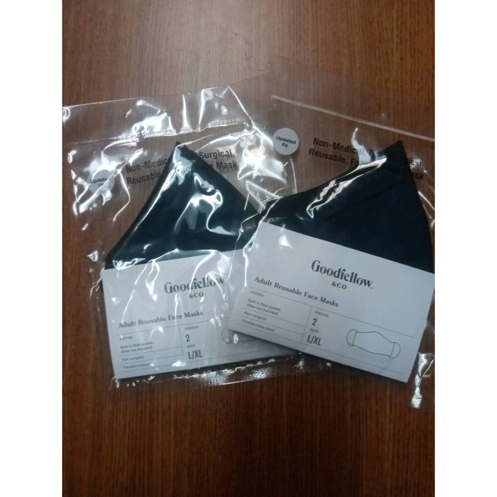 Goodfellow & Co 2 Pack Adult Reusable Fabric Face Mask L/XL Blue and Black